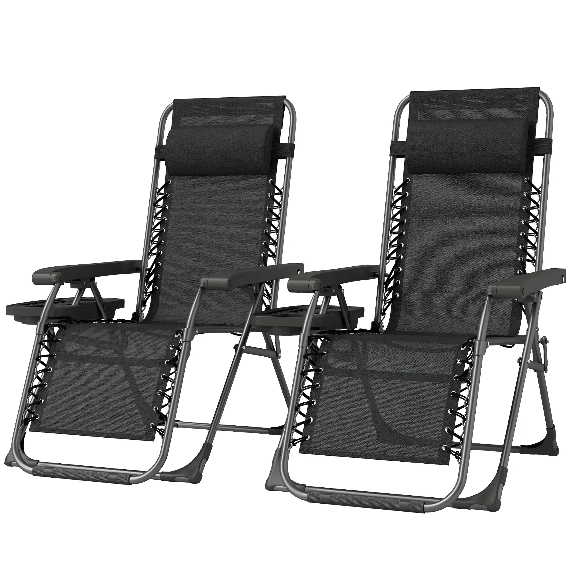 Zero Gravity Chair Set Of 2, Folding Reclining Outdoor Lounge Chair, Black