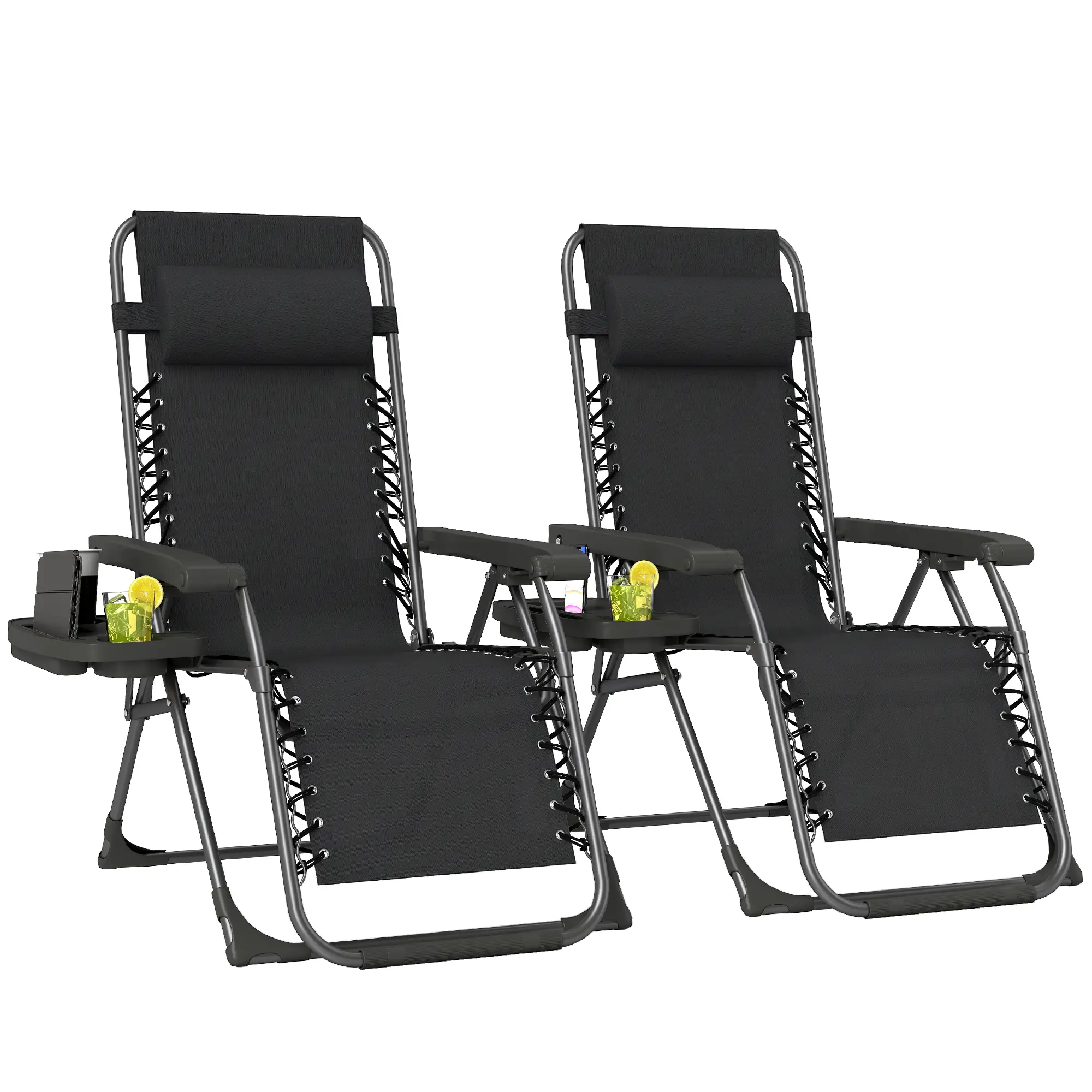Zero Gravity Chair Set Of 2, Folding Reclining Outdoor Lounge Chair, Black - Image 11
