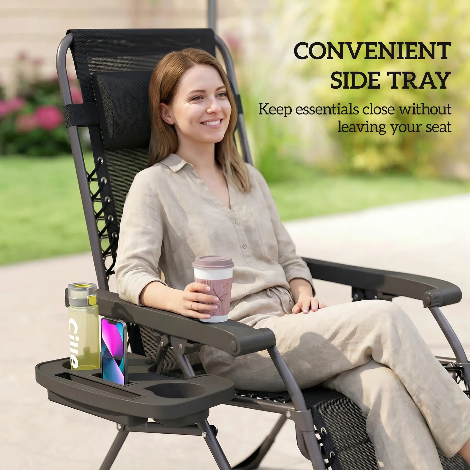 Zero Gravity Chair Set Of 2, Folding Reclining Outdoor Lounge Chair, Black - Image 7