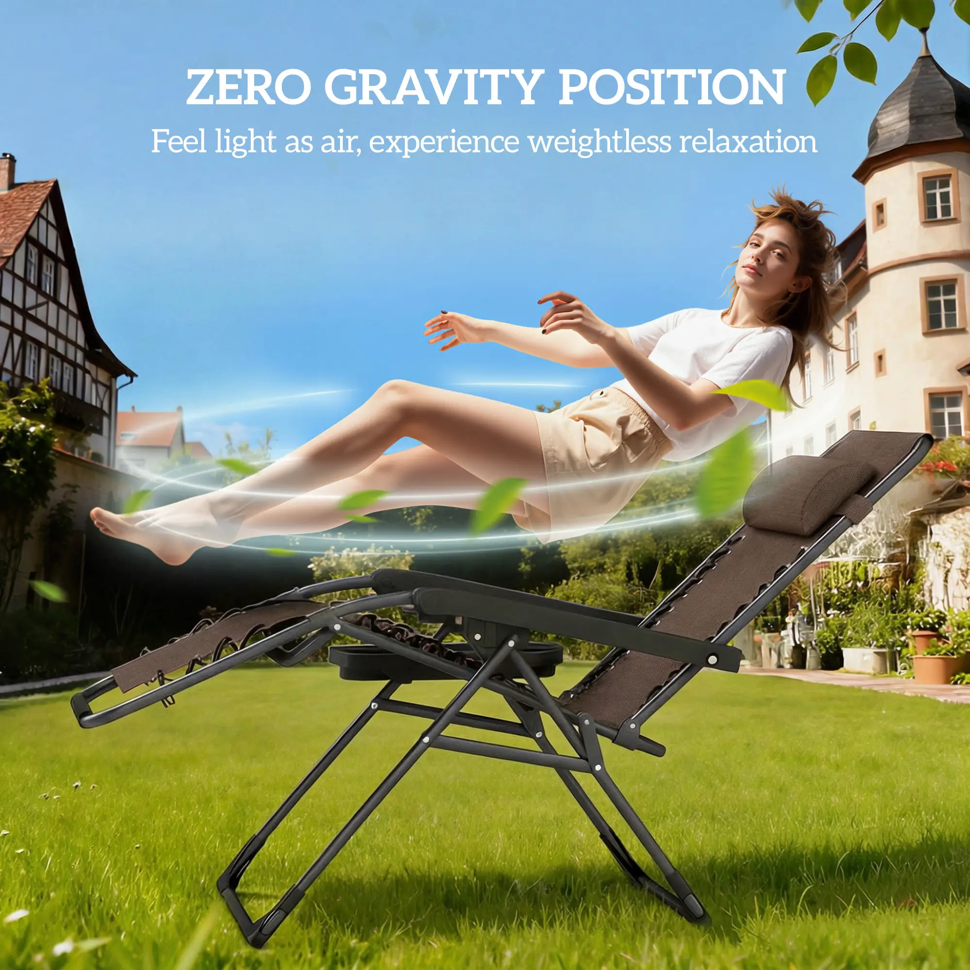 Zero Gravity Chair Set Of 2, Folding Reclining Outdoor Lounge Chair, Brown - Image 4