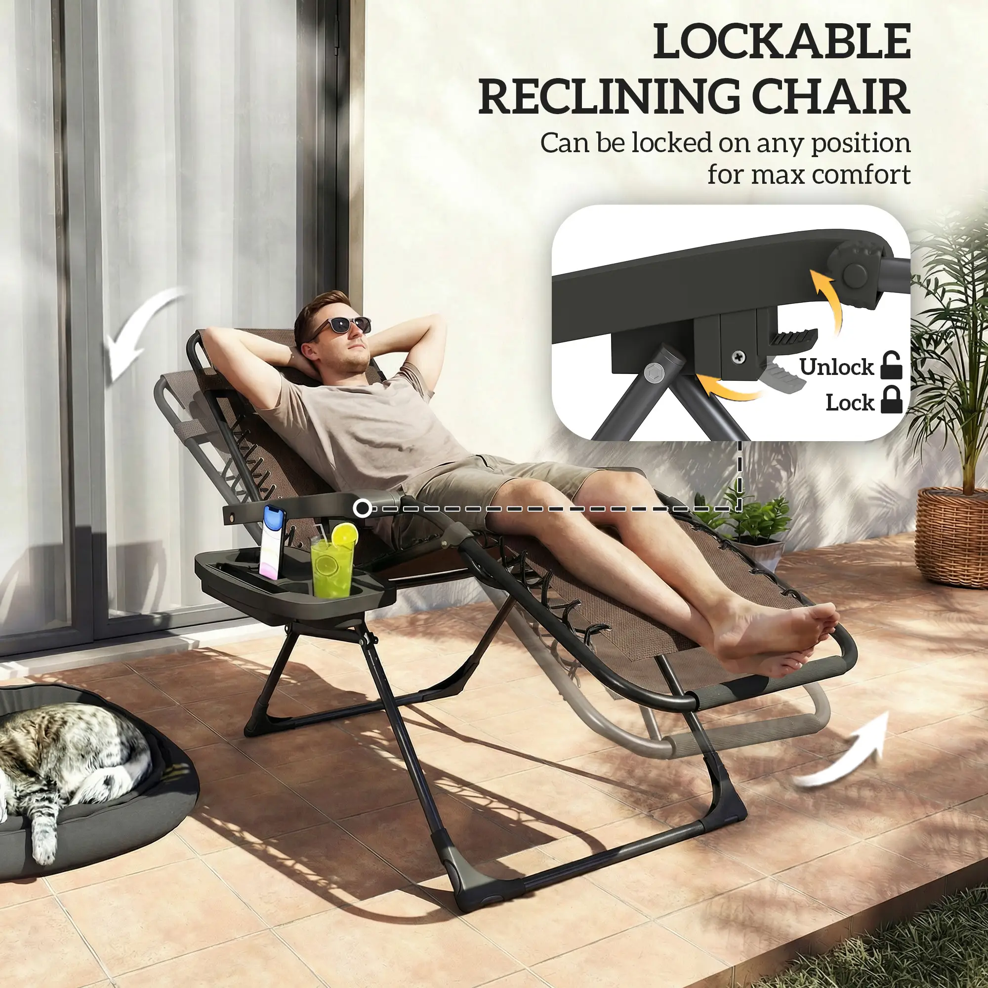 Zero Gravity Chair Set Of 2, Folding Reclining Outdoor Lounge Chair, Brown - Image 5