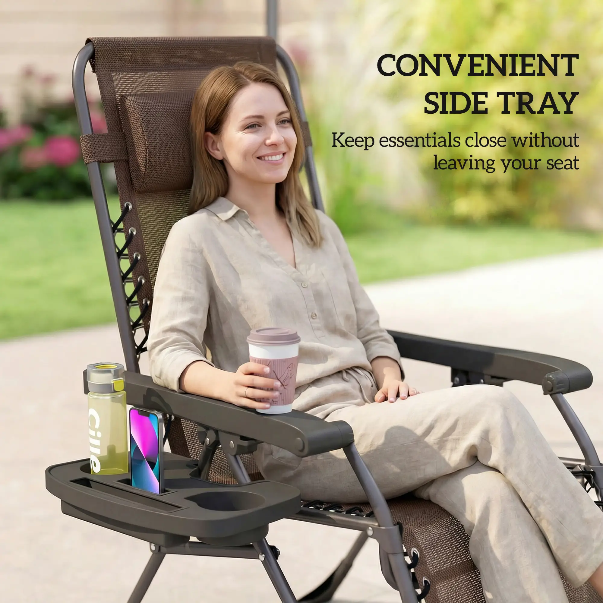 Zero Gravity Chair Set Of 2, Folding Reclining Outdoor Lounge Chair, Brown - Image 7