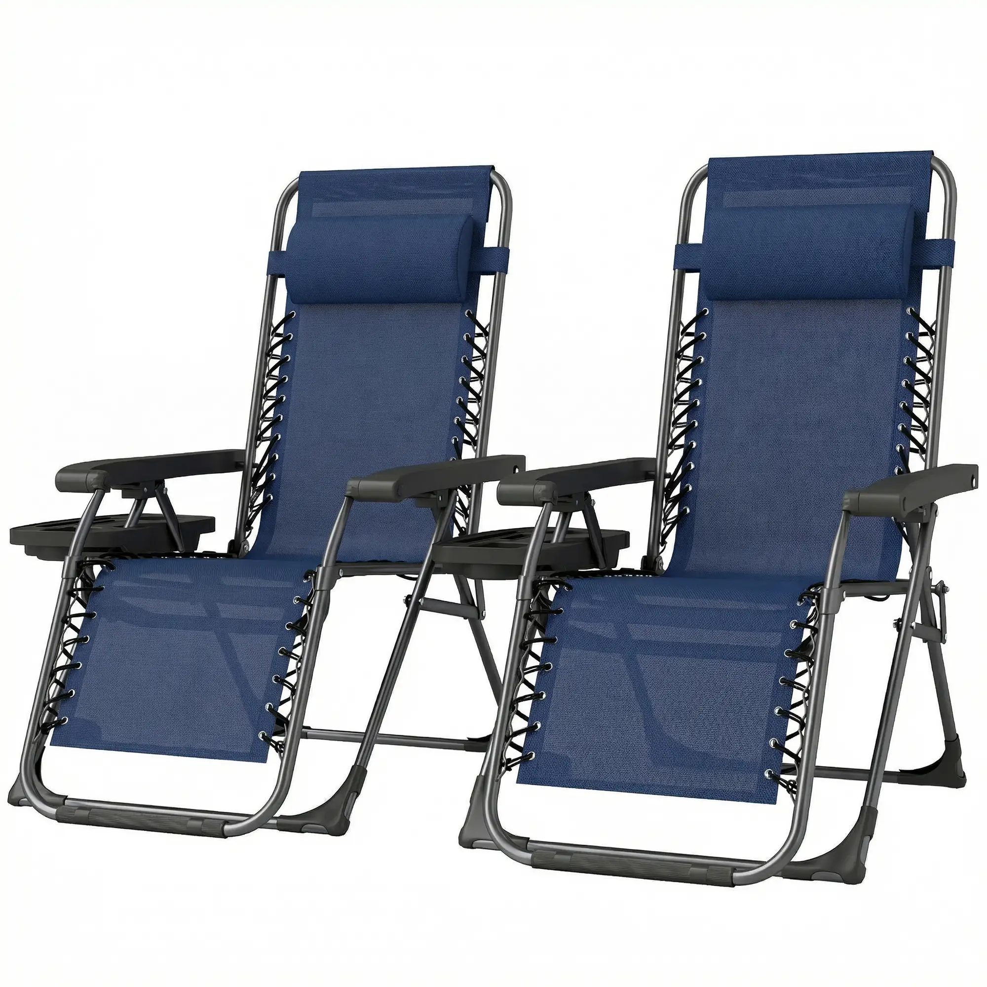 Zero Gravity Chair Set Of 2, Folding Reclining Outdoor Lounge Chair, Dark Blue