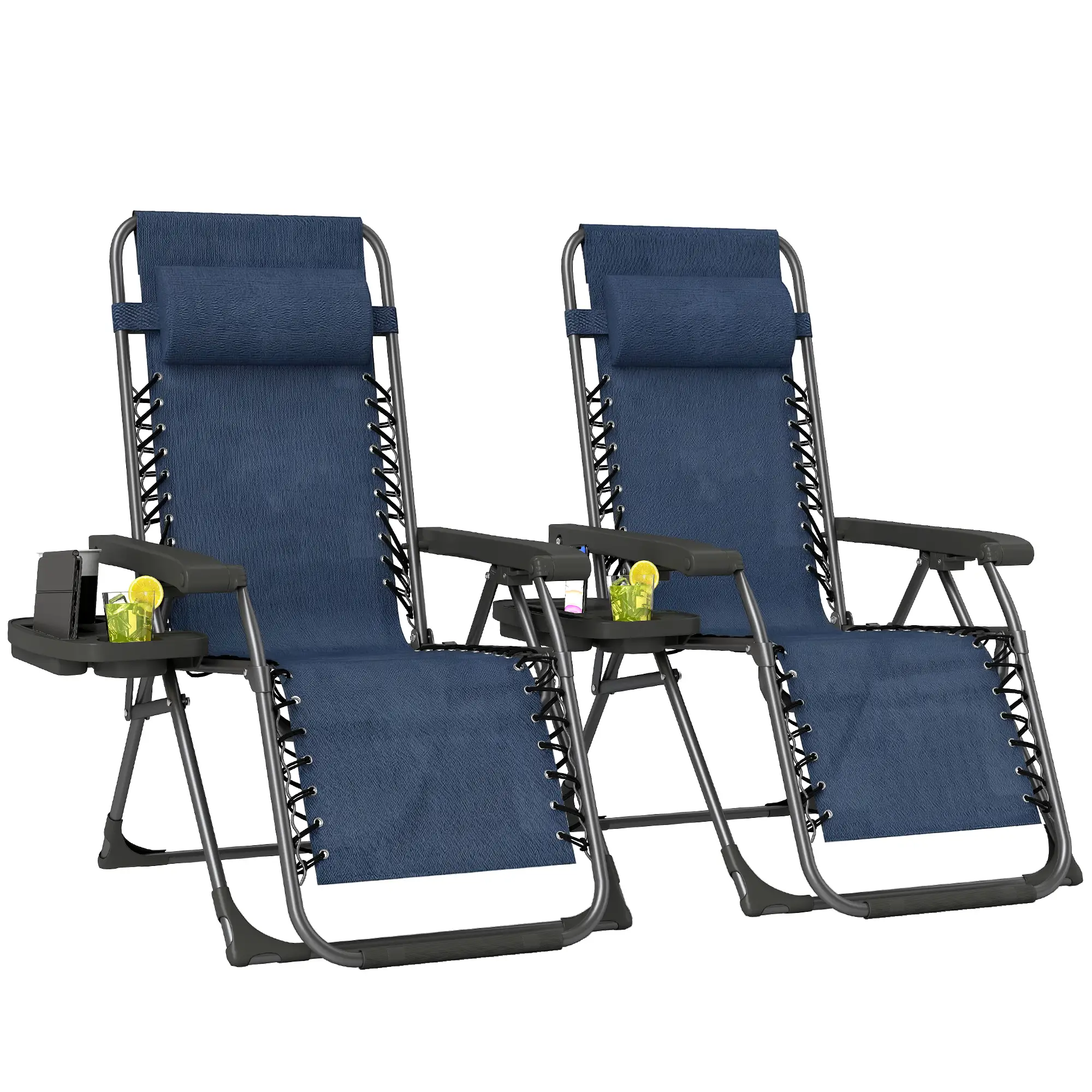 Zero Gravity Chair Set Of 2, Folding Reclining Outdoor Lounge Chair, Dark Blue - Image 11