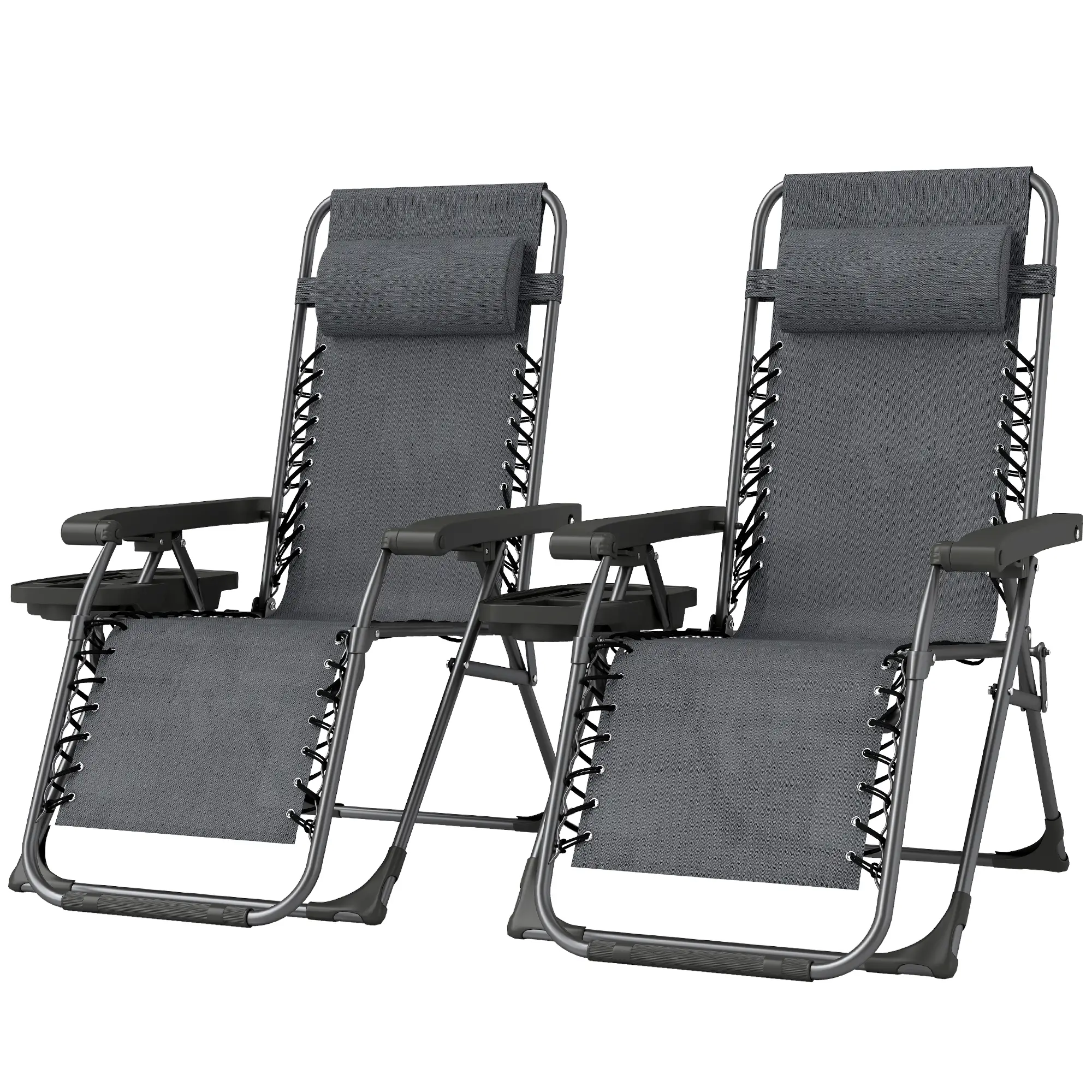 Zero Gravity Chair Set Of 2, Folding Reclining Outdoor Lounge Chair, Dark Grey
