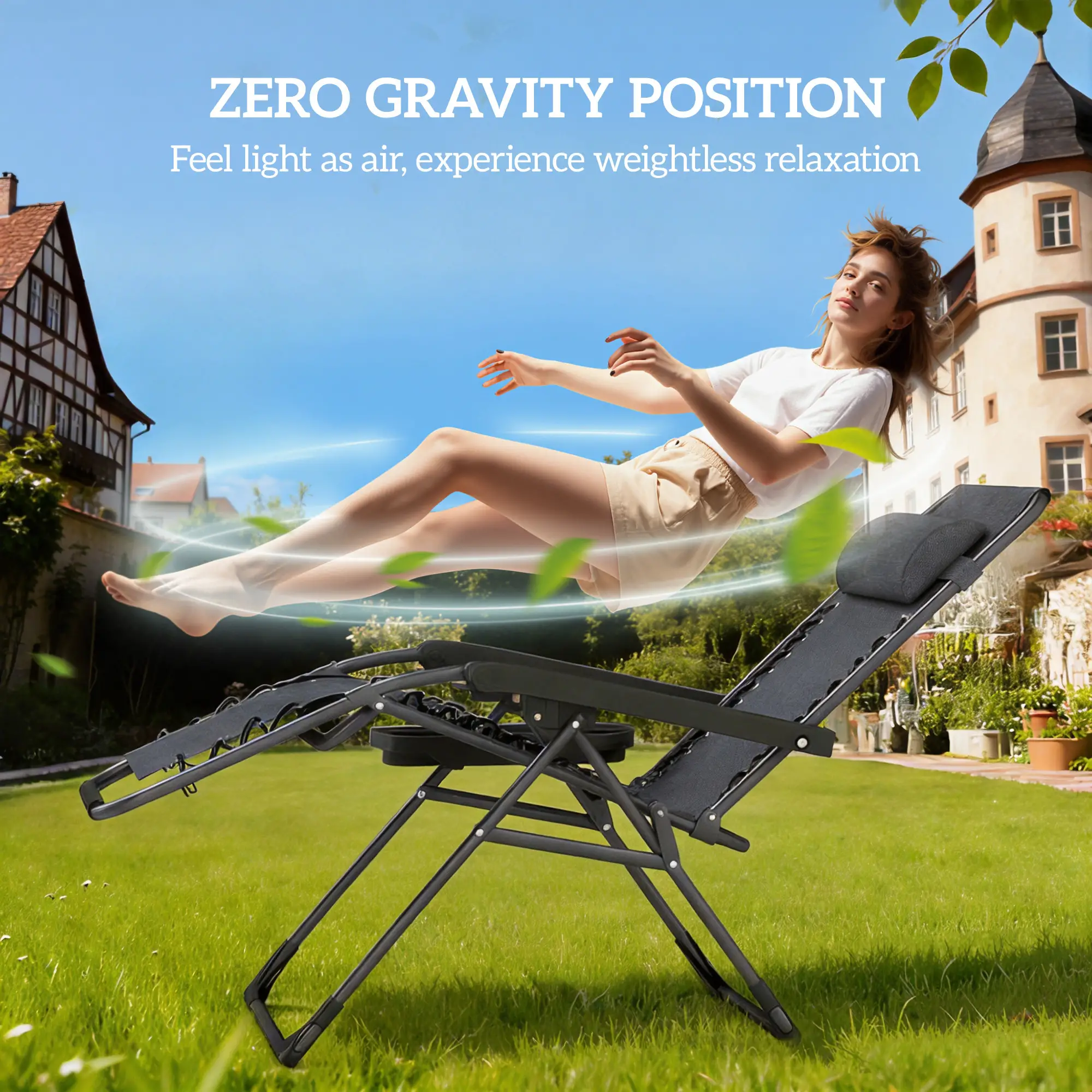 Zero Gravity Chair Set Of 2, Folding Reclining Outdoor Lounge Chair, Dark Grey - Image 4