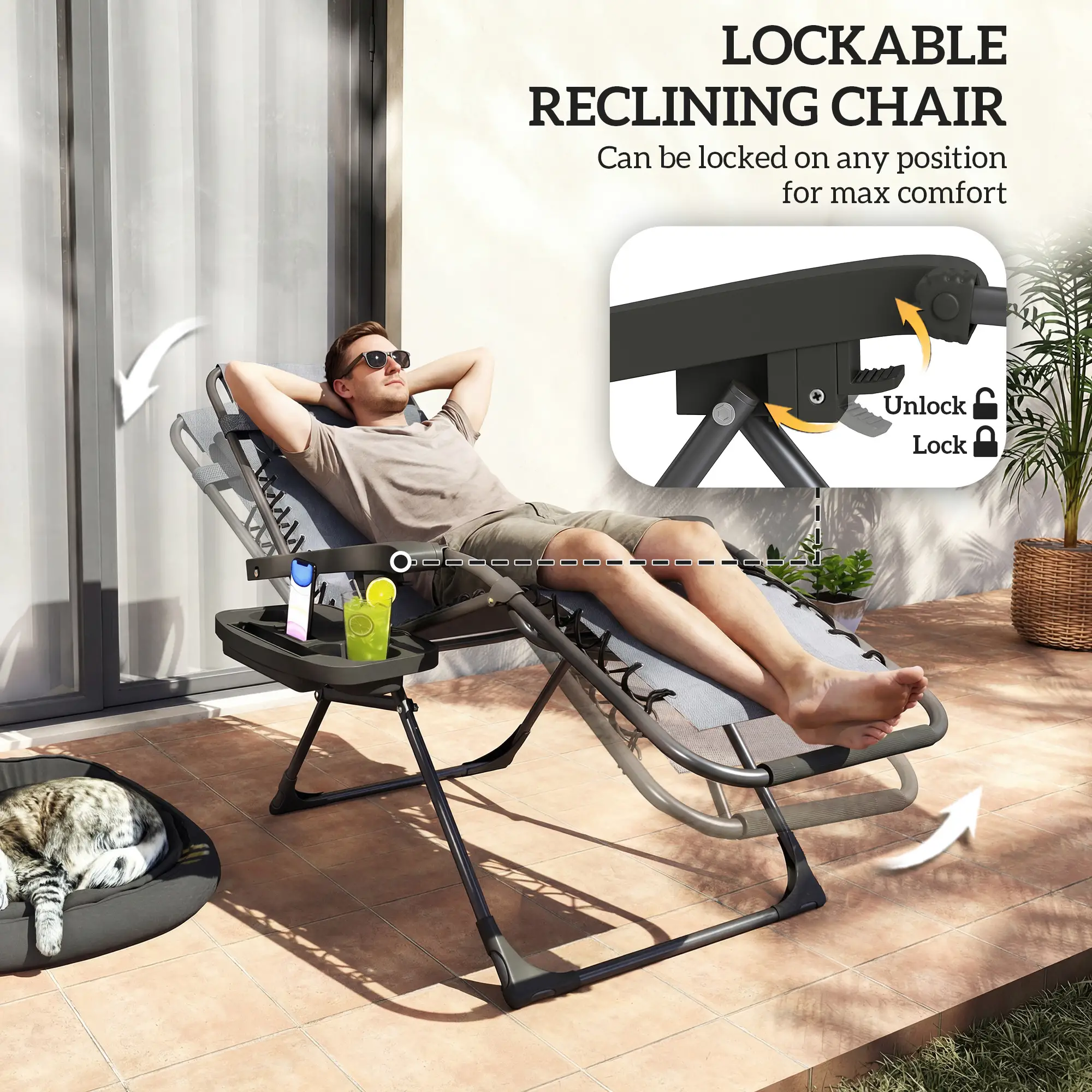 Zero Gravity Chair Set Of 2, Folding Reclining Outdoor Lounge Chair, Dark Grey - Image 5
