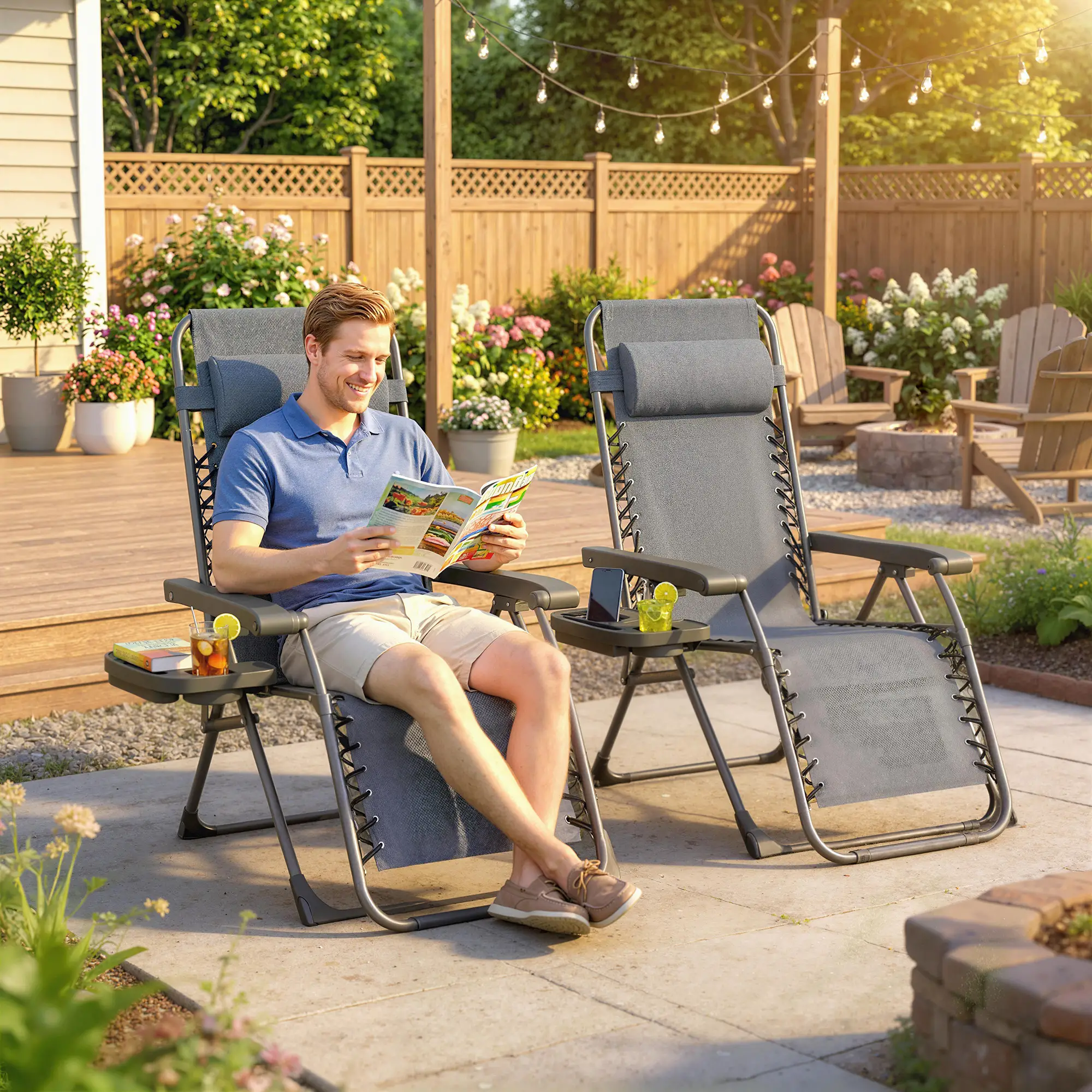 Zero Gravity Chair Set Of 2, Folding Reclining Outdoor Lounge Chair, Dark Grey - Image 8