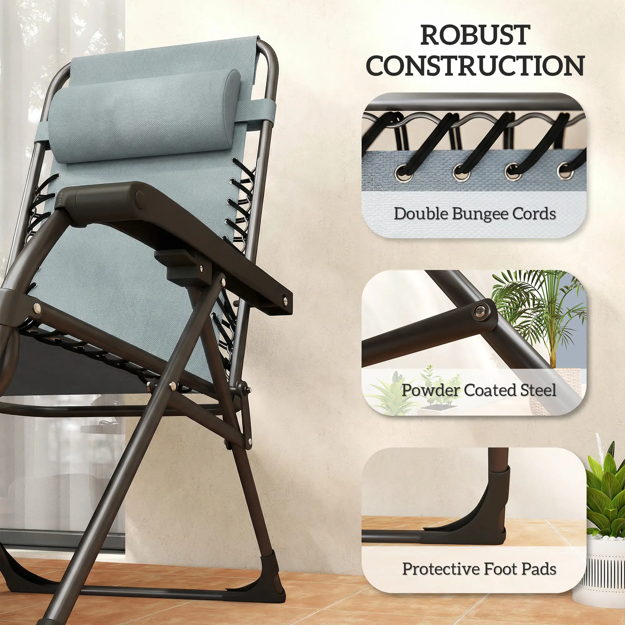 Zero Gravity Chair Set Of 2, Folding Reclining Outdoor Lounge Chair, Light Grey - Image 10