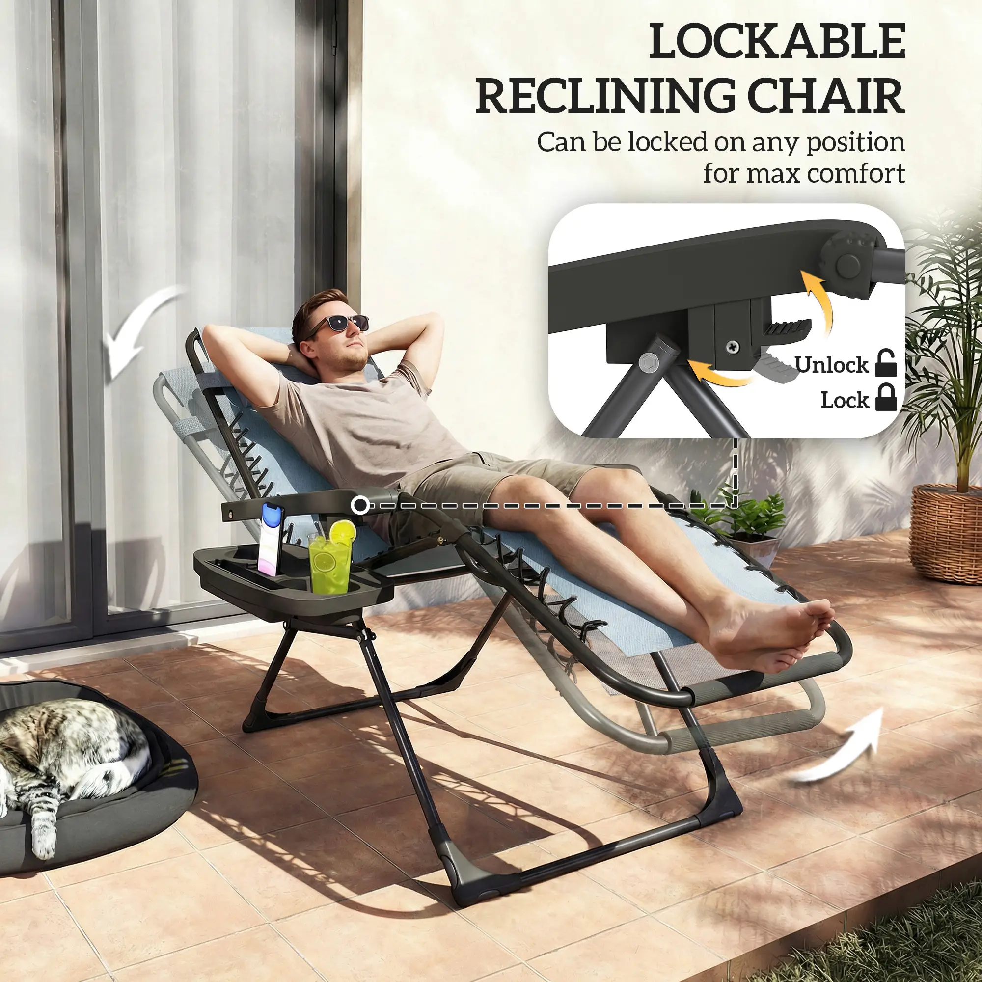 Zero Gravity Chair Set Of 2, Folding Reclining Outdoor Lounge Chair, Light Grey - Image 5