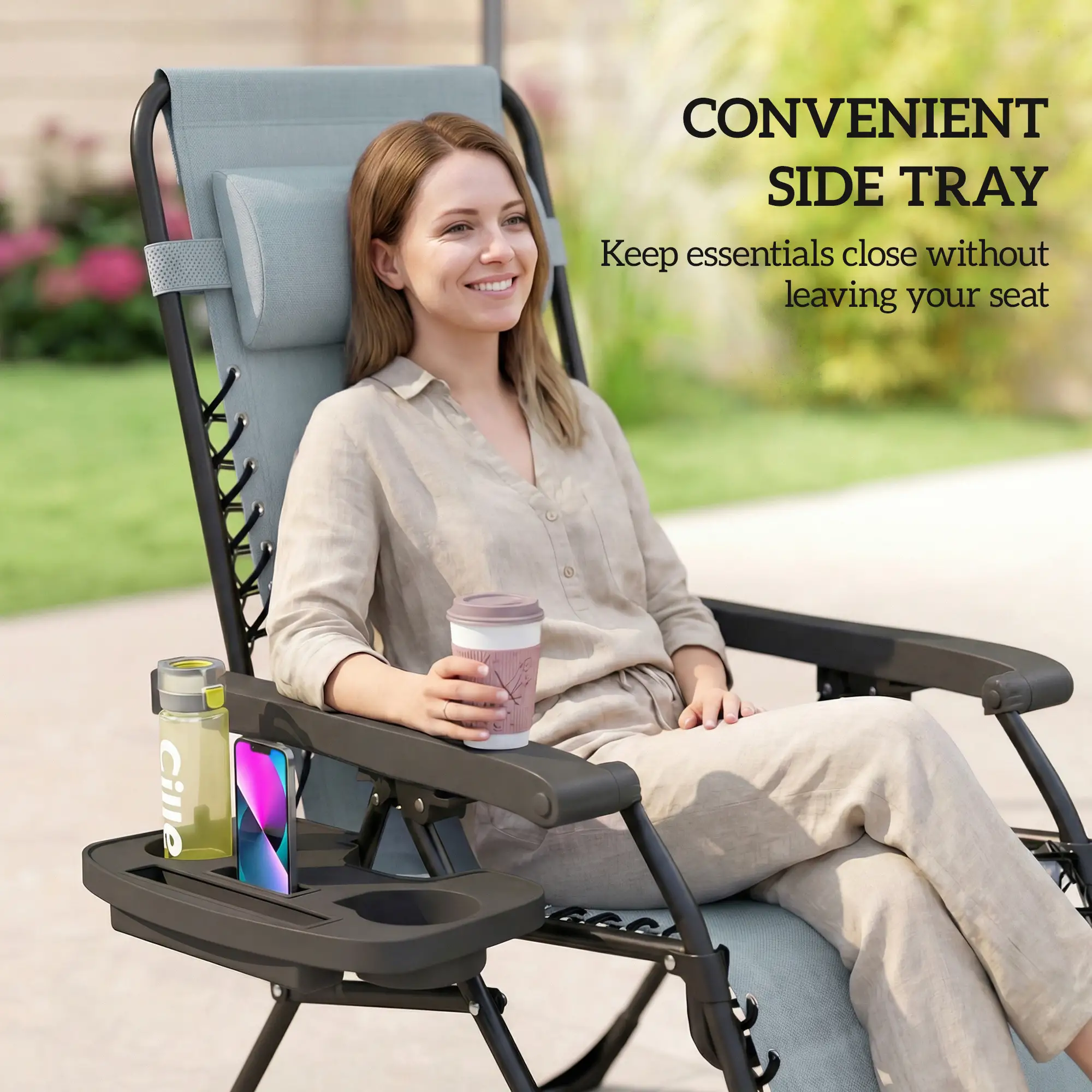 Zero Gravity Chair Set Of 2, Folding Reclining Outdoor Lounge Chair, Light Grey - Image 7