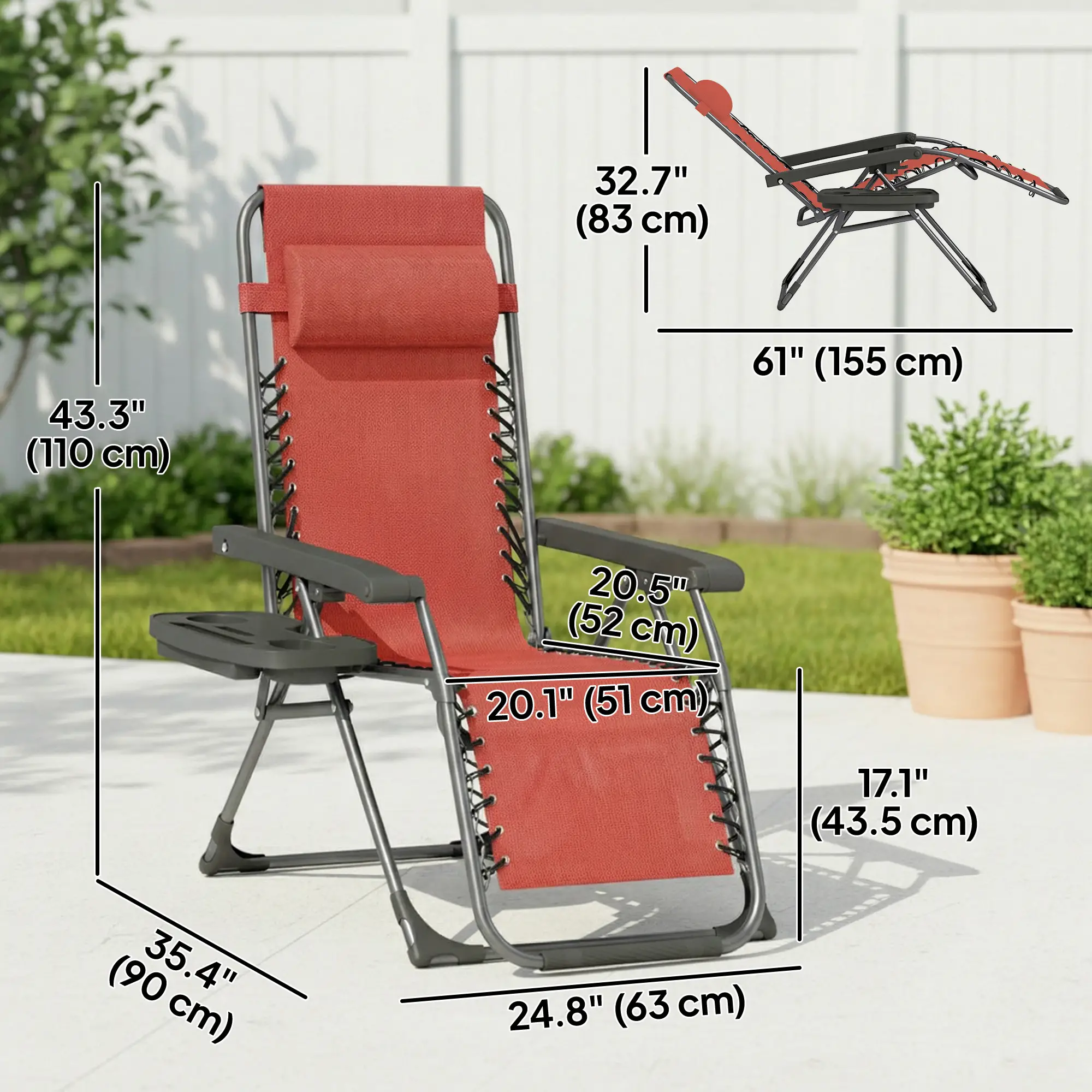 Zero Gravity Chair Set Of 2, Folding Reclining Outdoor Lounge Chair, Wine Red - Image 3