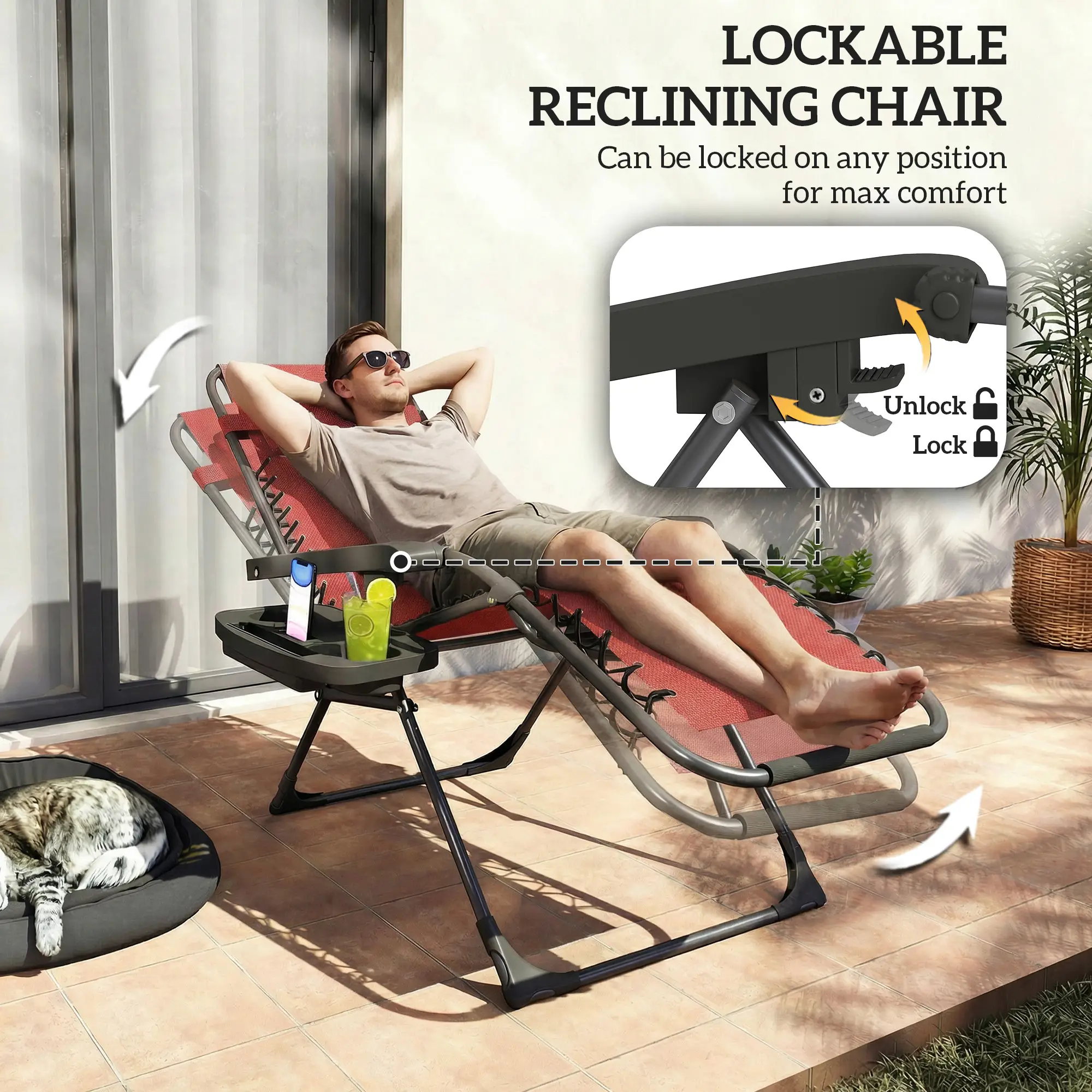 Zero Gravity Chair Set Of 2, Folding Reclining Outdoor Lounge Chair, Wine Red - Image 5