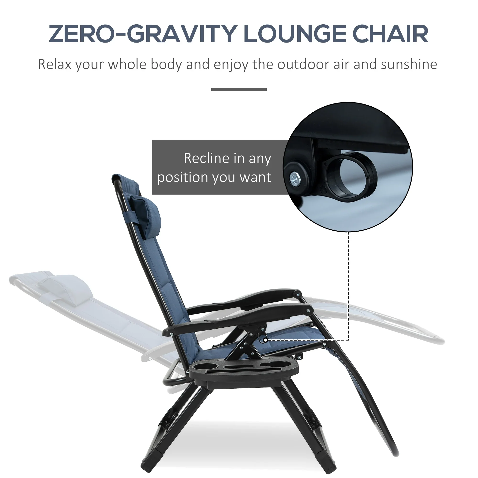 Zero Gravity Lounger Chair, Padded, 400 LBS Capacity, Blue - Image 4
