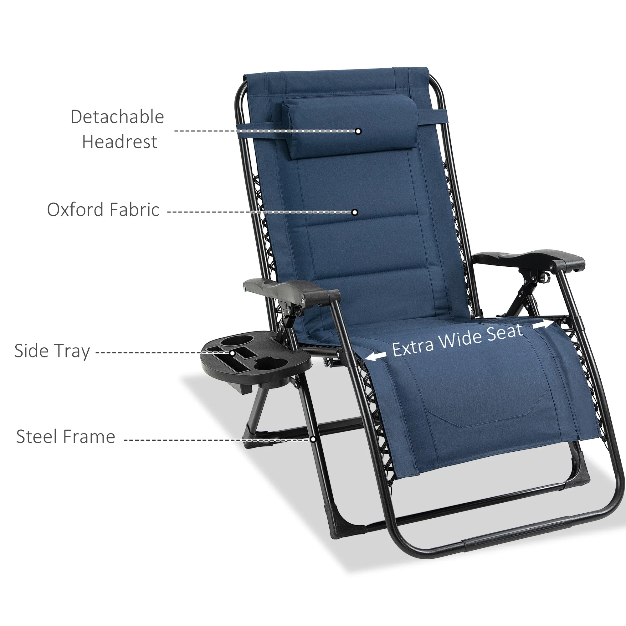 Zero Gravity Lounger Chair, Padded, 400 LBS Capacity, Blue - Image 7