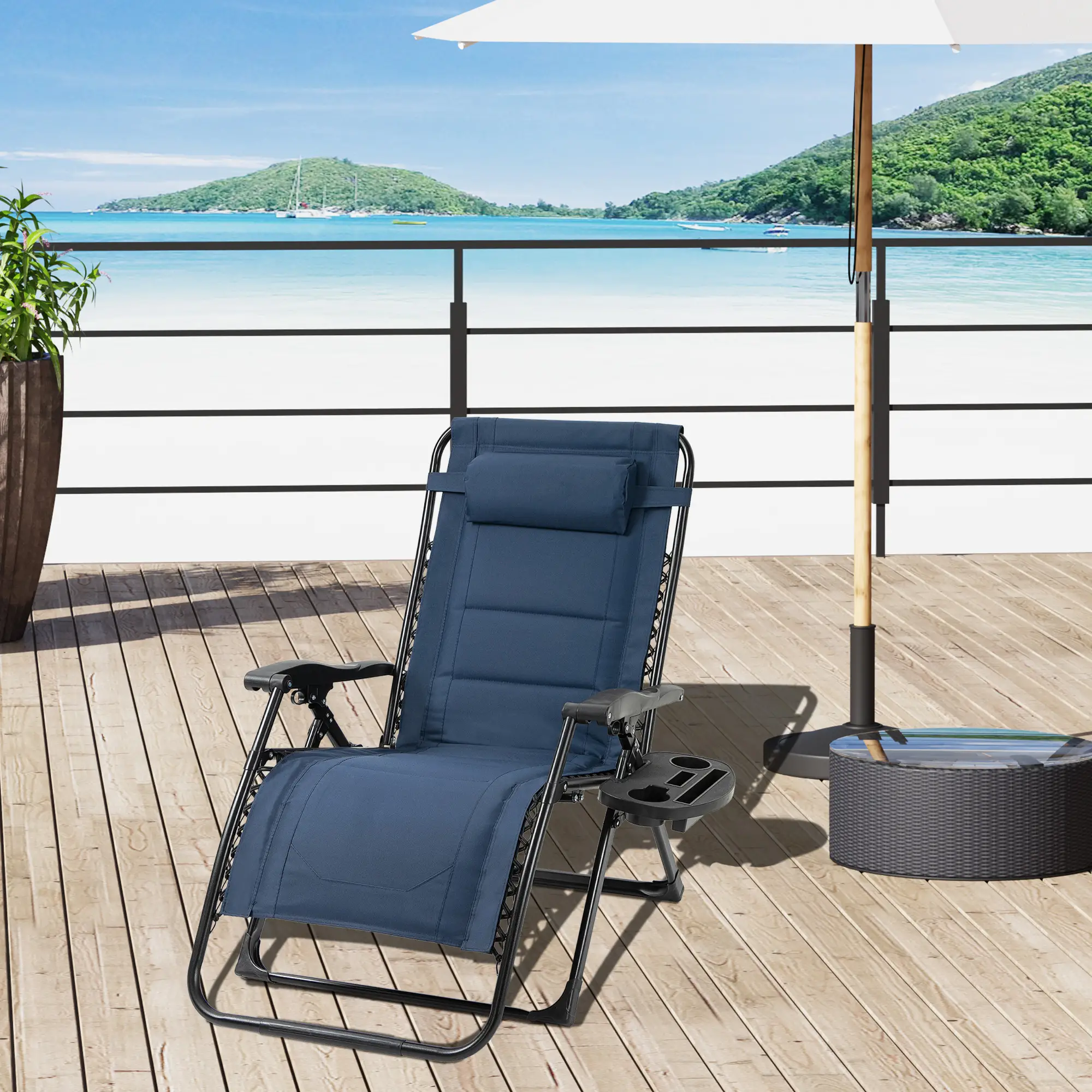Zero Gravity Lounger Chair, Padded, 400 LBS Capacity, Blue - Image 8