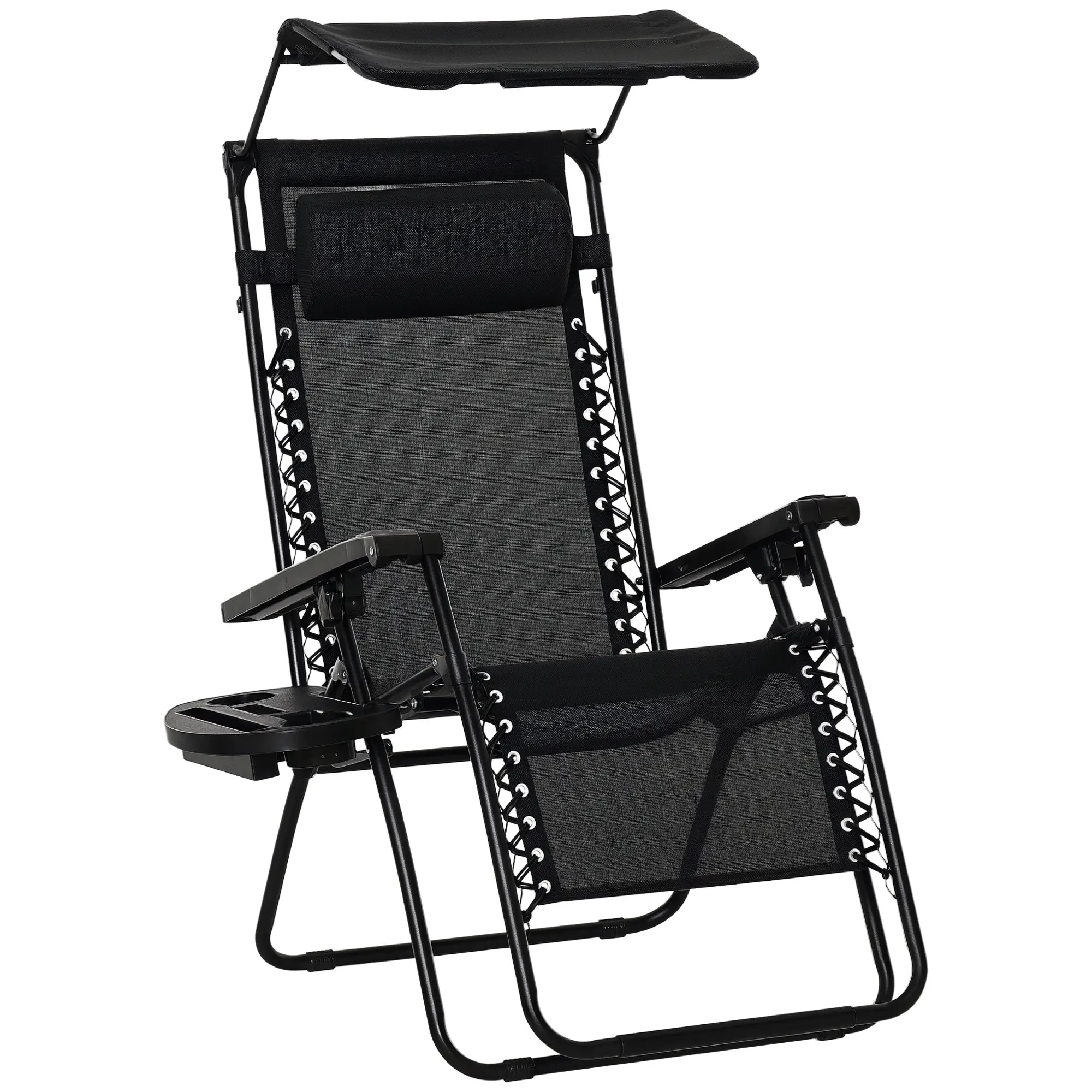 Zero Gravity Reclining Lounger Chair, Canopy Shade, Side Tray, Cupholder, Black - Image 11